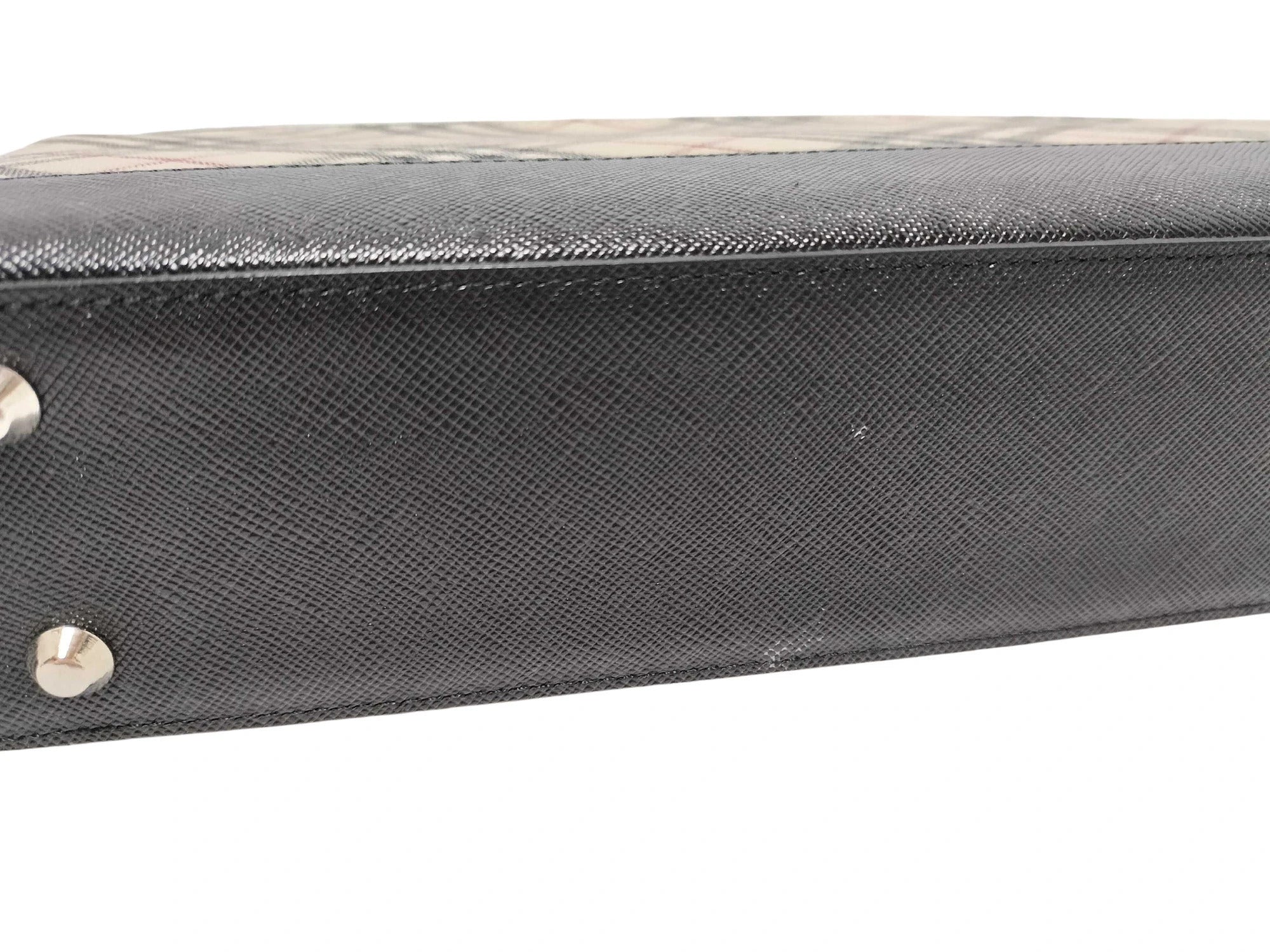Pre-Loved Shoulder Bag Nova Check Coated Canvas with Silver Hardware, Beige and Black