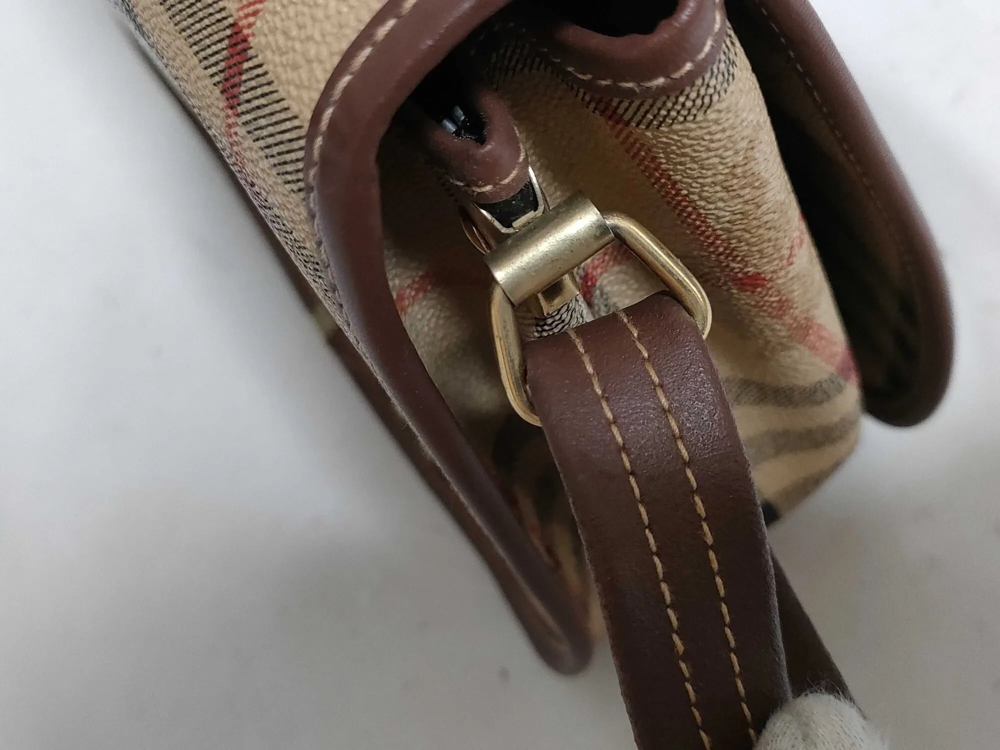 Pre-Loved Saddle Crossbody Crossbody Bag Haymarket Check Coated Canvas Small with Gold Hardware, Beige
