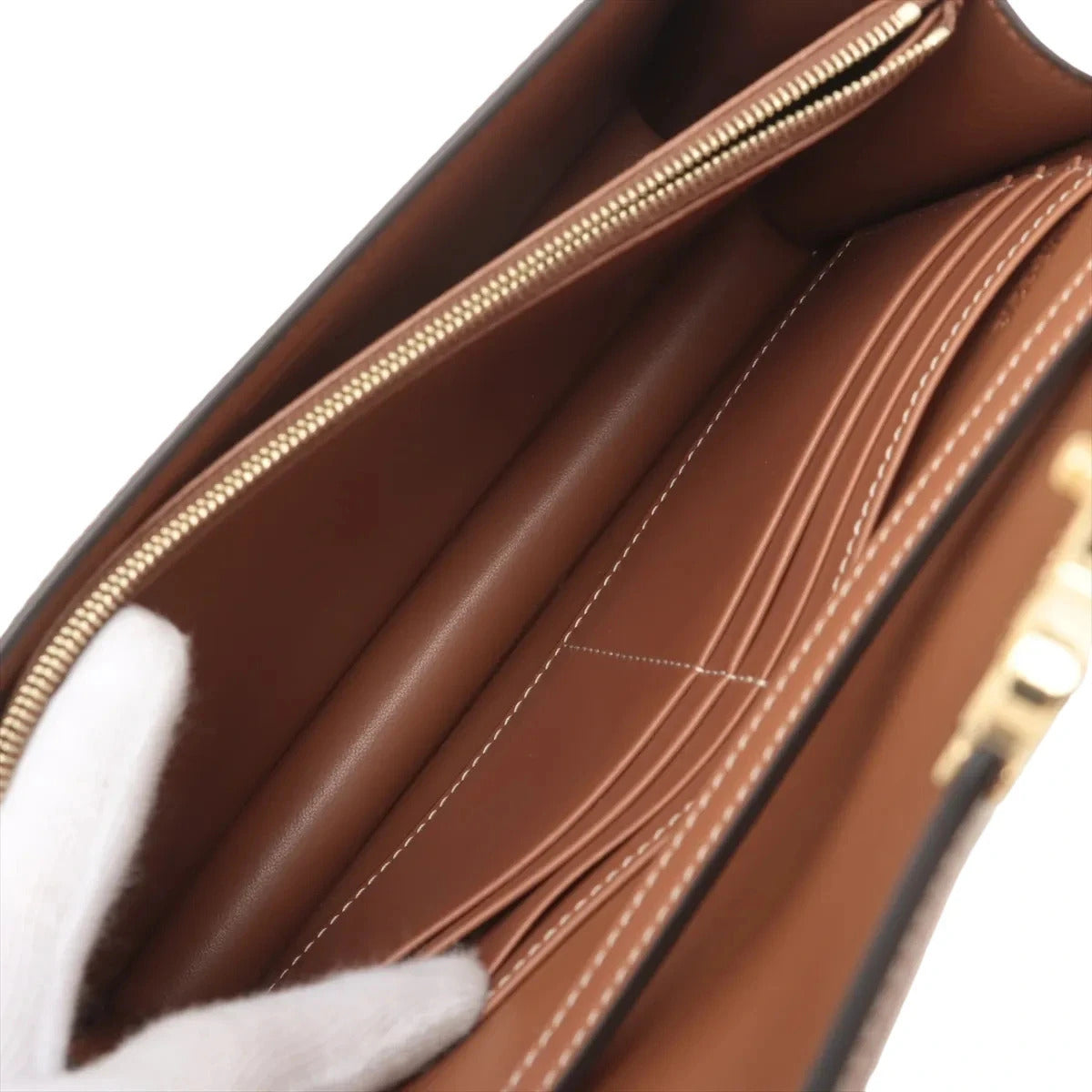 Pre-Loved Triomphe Wallet on Chain Crossbody Bag Triomphe Canvas with Gold Hardware, Beige and Tan
