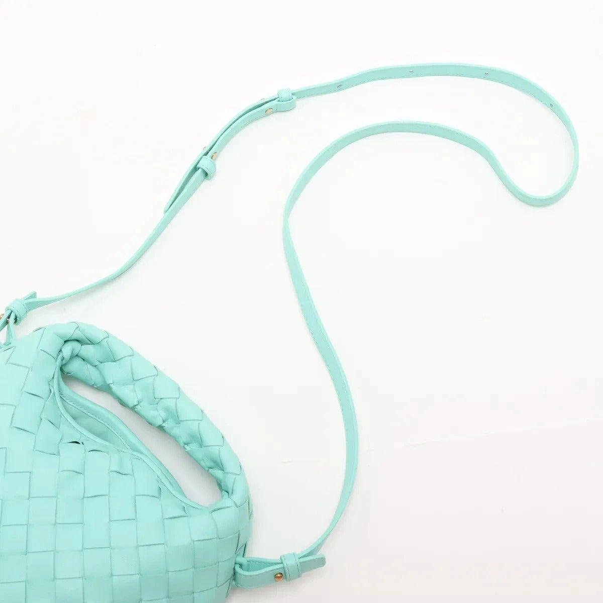 Pre-Loved Hop Crossbody Bag Intrecciato Leather Mini with Gold Hardware, Turquoise