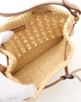 Pre-Loved Drawstring Bucket Bag Crochet Raffia with Gold Hardware, Natural Beige