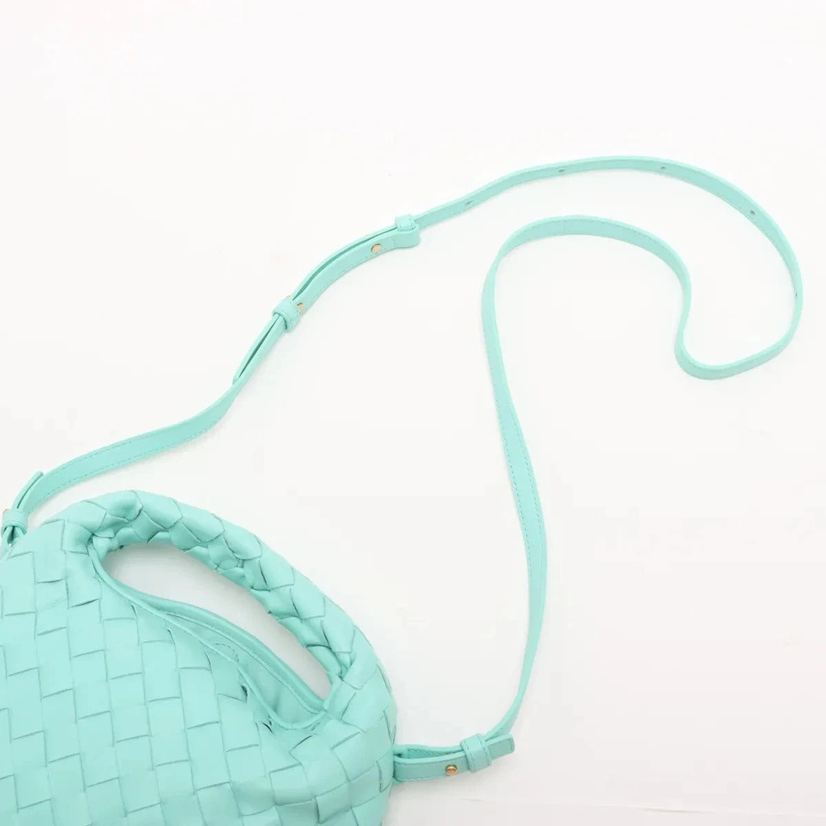 Pre-Loved Hop Handbag Intrecciato Leather Mini with Gold Hardware, Aqua Green