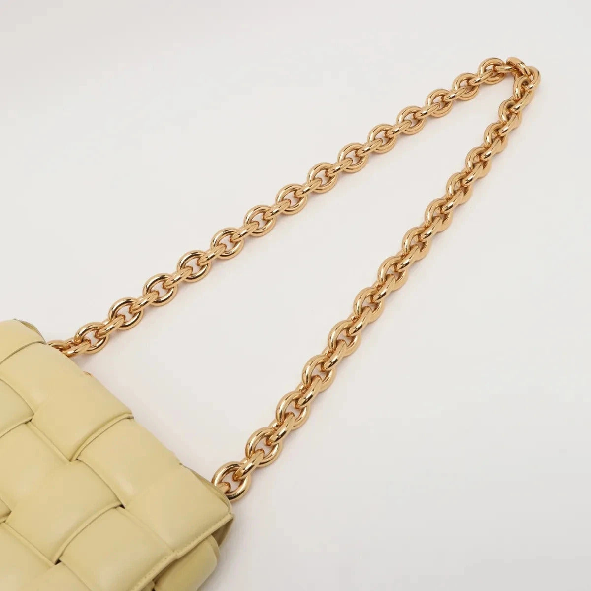Pre-Loved Chain Cassette Shoulder Bag Intrecciato Leather with Gold Hardware, Pale Yellow