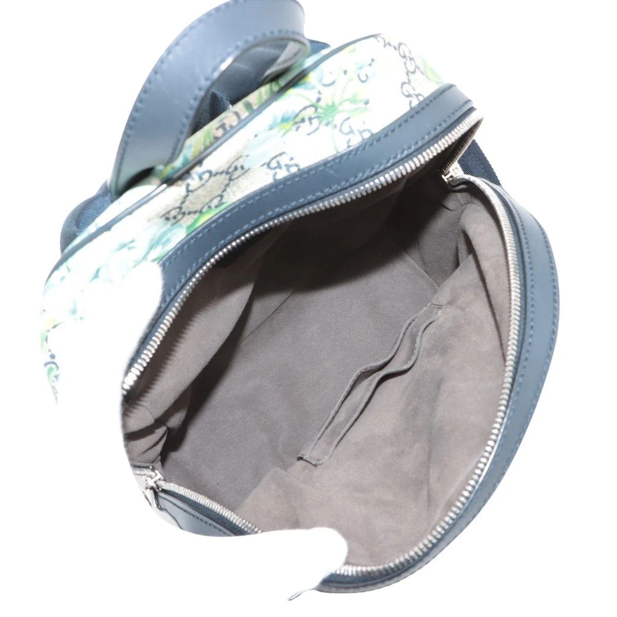 Pre-Loved GG Supreme Blooms Backpack Monogram Coated Canvas Small with Silver Hardware, Beige Blue Floral