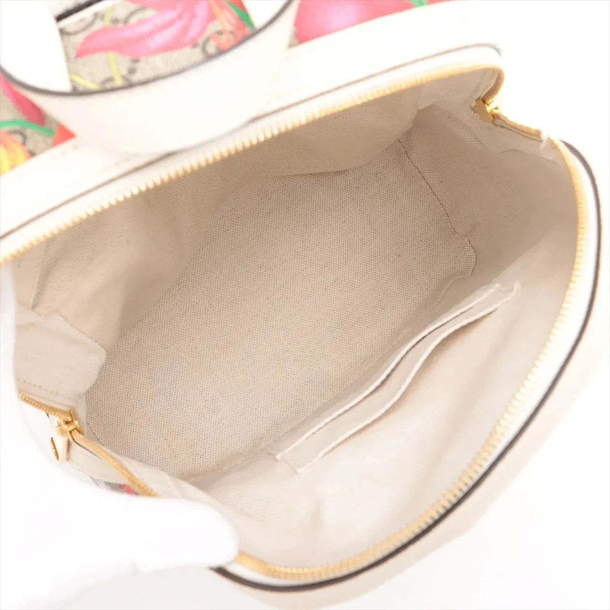 Pre-Loved Ophidia GG Flora Backpack Monogram Coated Canvas Small with Gold Hardware, Beige Ebony with Floral Multicolor