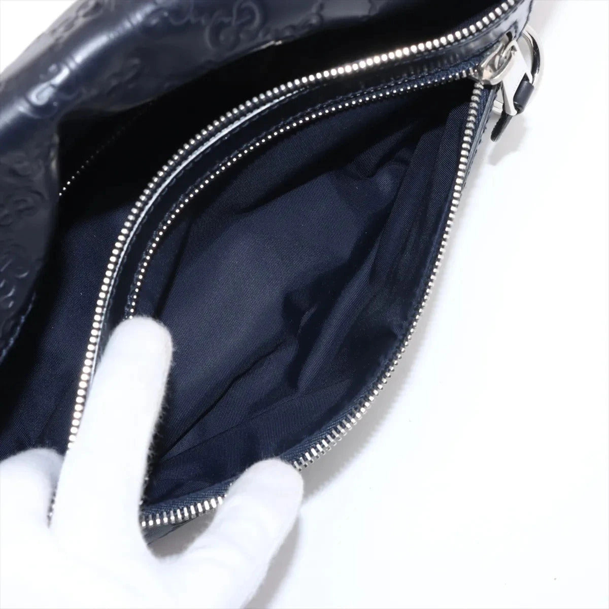 Pre-Loved Belt Bag Guccissima Leather with Silver Hardware, Navy