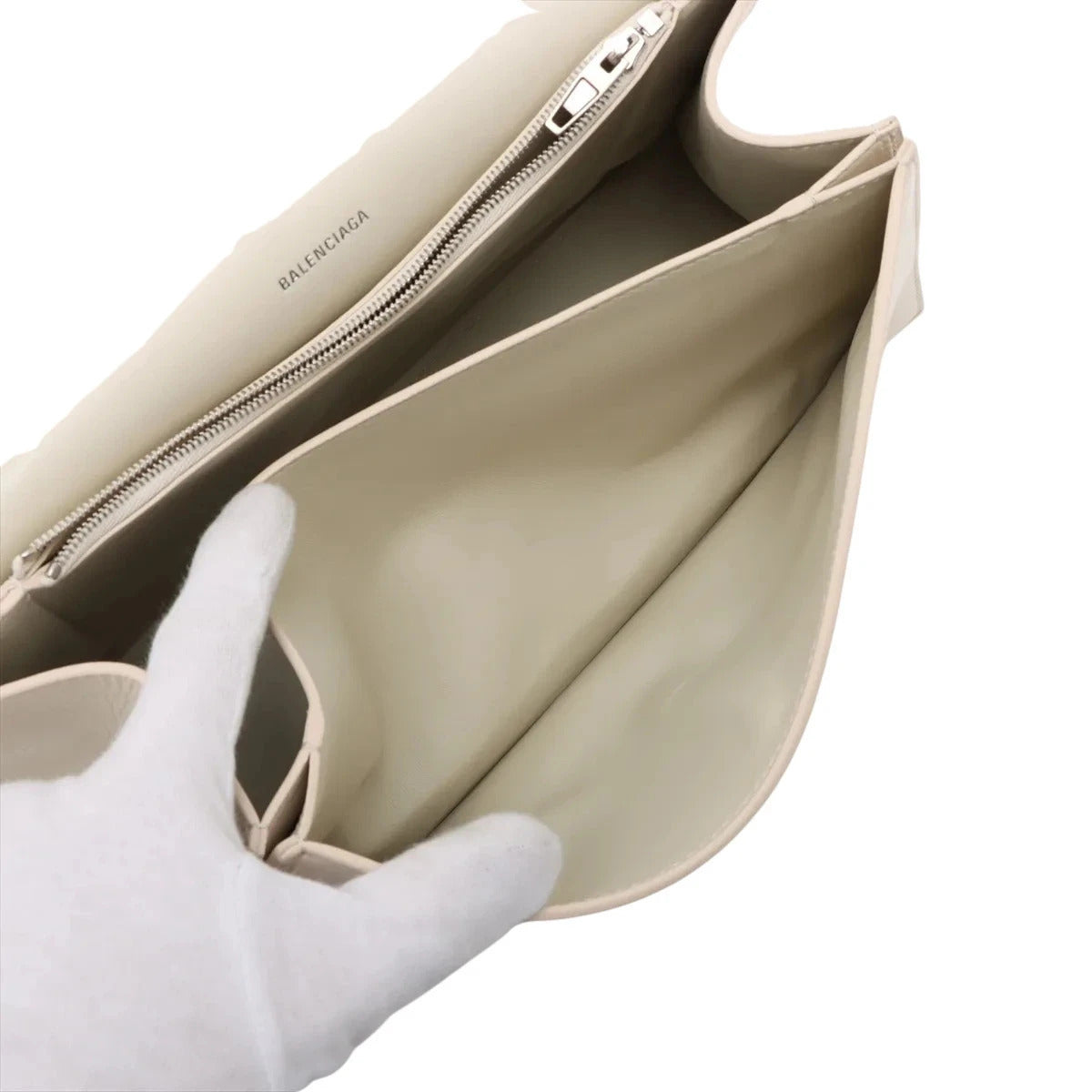 Pre-Loved Crush Sling Shoulder Bag Leather Small with Silver Hardware, Cream
