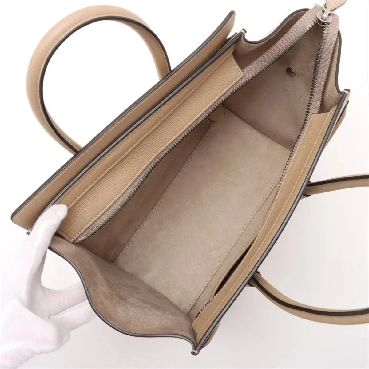 Pre-Loved Luggage Tote Leather Micro with Silver Hardware, Beige