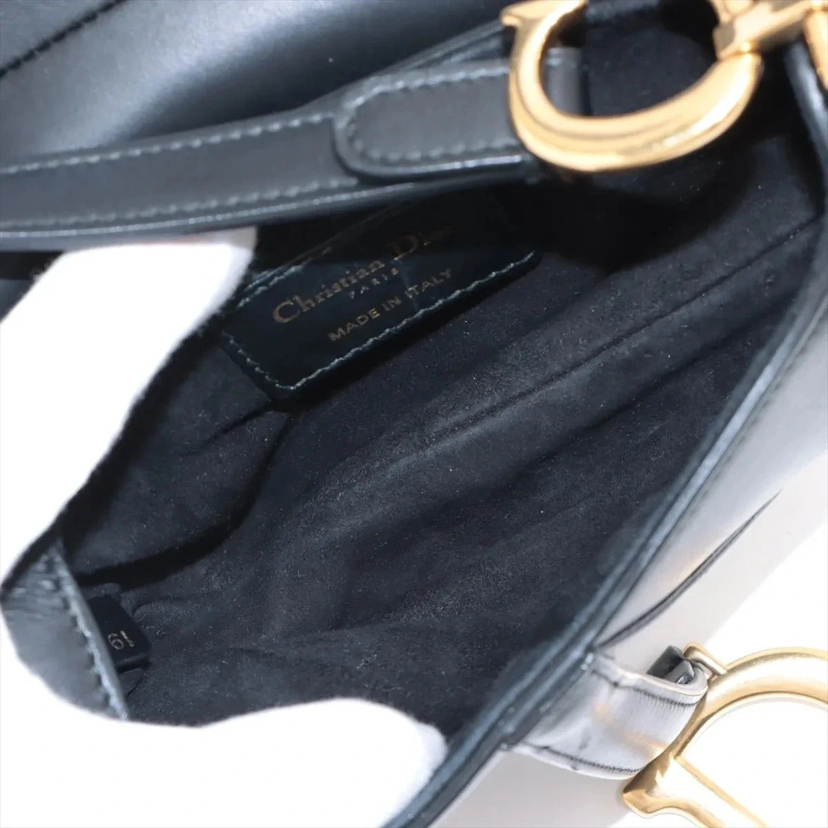 Pre-Loved Saddle Shoulder Bag Leather Mini with Gold Hardware, Black