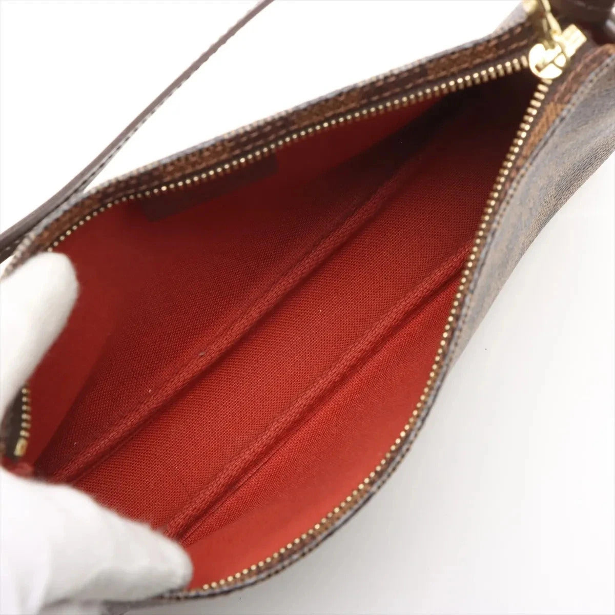 Pre-Loved Pochette Accessoires Pochette Damier Coated Canvas with Gold Hardware, Ebene Brown