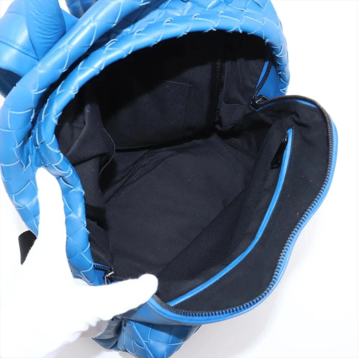 Pre-Loved Intrecciato Backpack Leather with Black Hardware, Blue