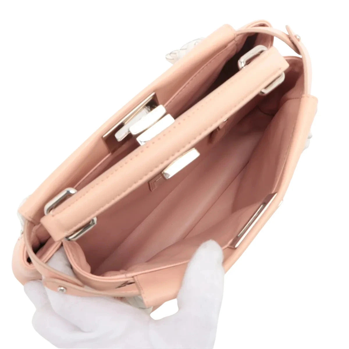Pre-Loved Peekaboo Handbag Leather Mini with Silver Hardware, Pink