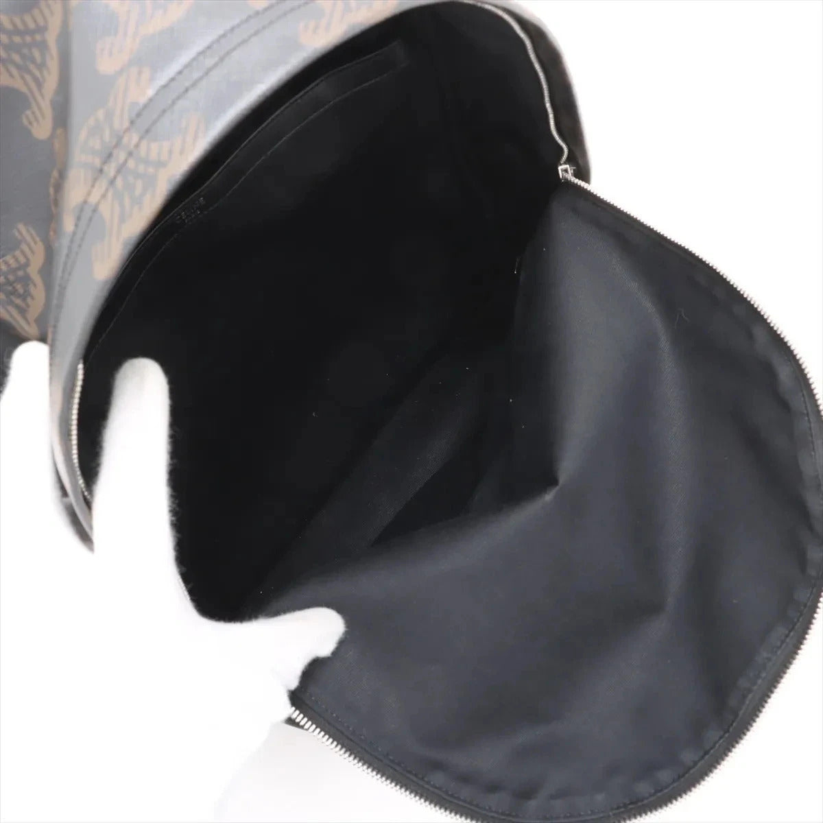 Pre-Loved Triomphe Backpack Triomphe Coated Canvas with Silver Hardware, Black and Brown
