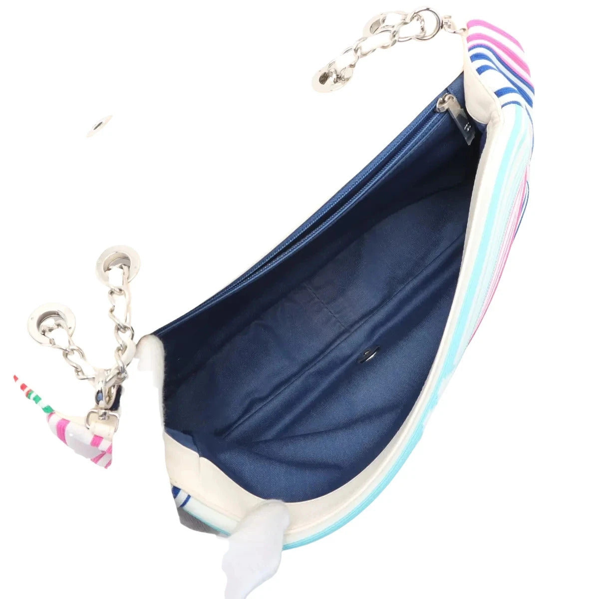 Pre-Loved Coco Stripe Flap Shoulder Bag Striped Canvas with Silver Hardware, Multicolor