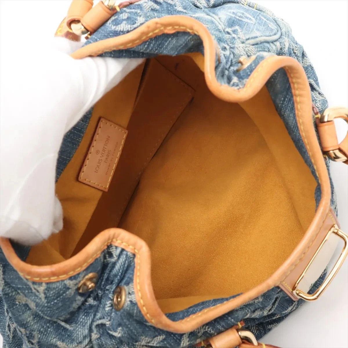 Pre-Loved Pleaty Handbag Monogram Denim Small with Gold Hardware, Blue