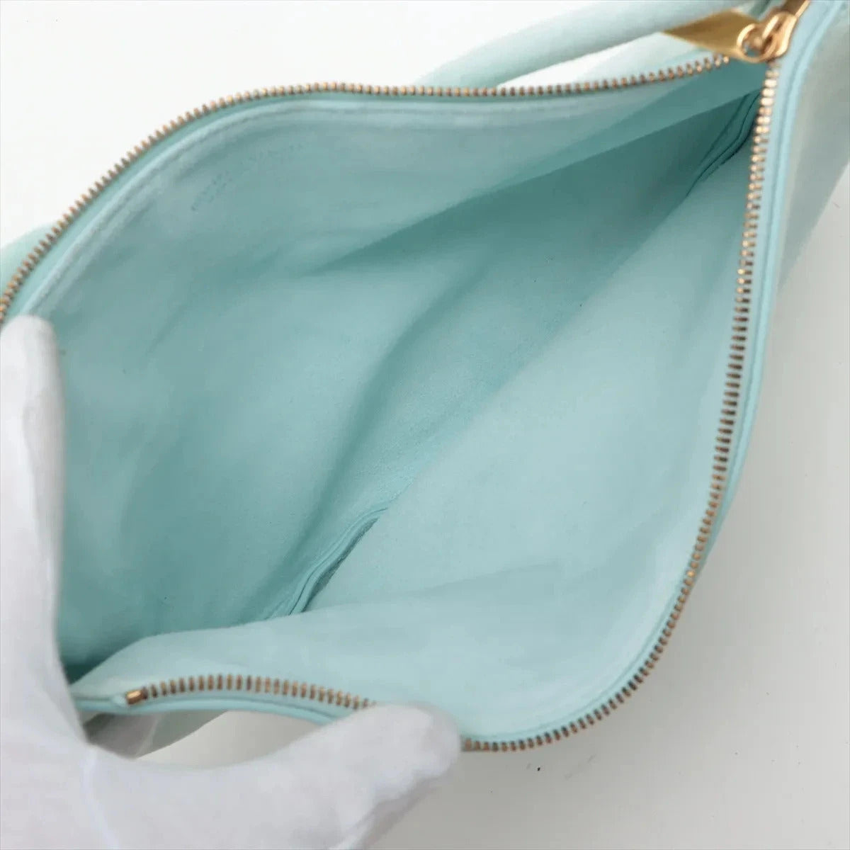 Pre-Loved Knot Shoulder Bag Suede Small with Gold Hardware, Light Blue
