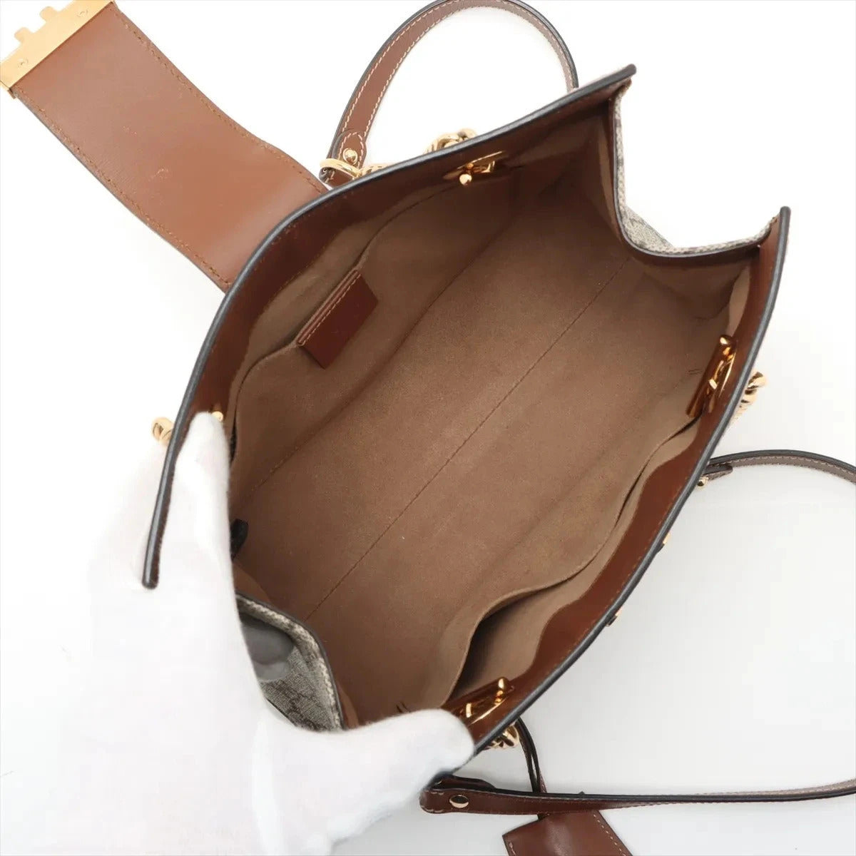 Pre-Loved Padlock Tote Monogram Coated Canvas Small with Gold Hardware, Beige Ebony