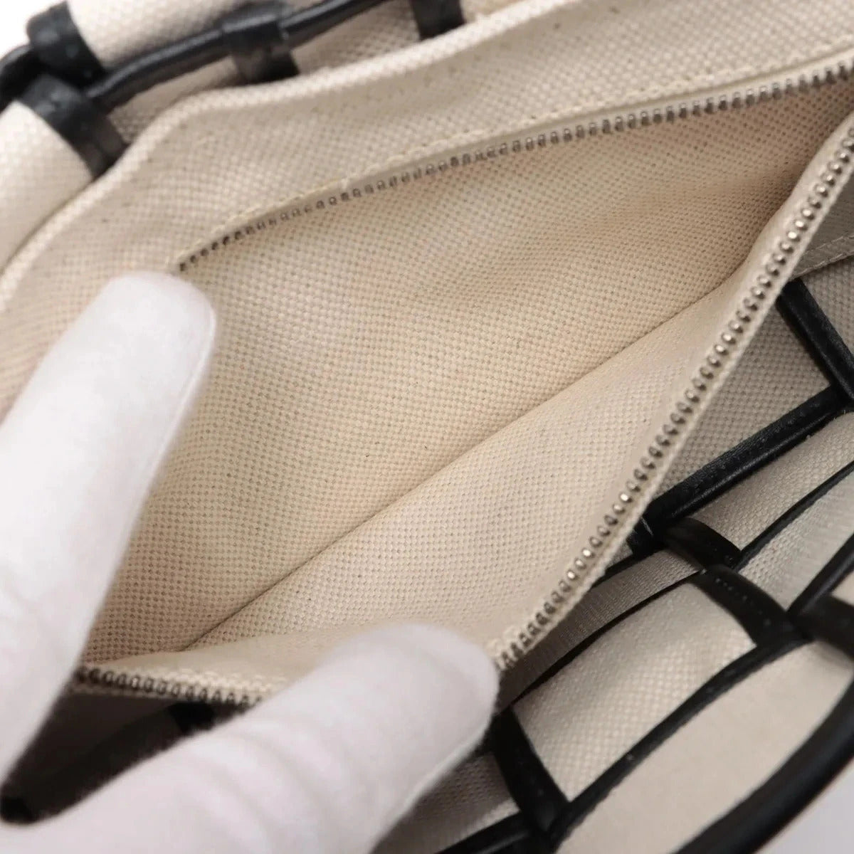Pre-Loved Cassette Crossbody Bag Intrecciato Canvas with Silver Hardware, Cream
