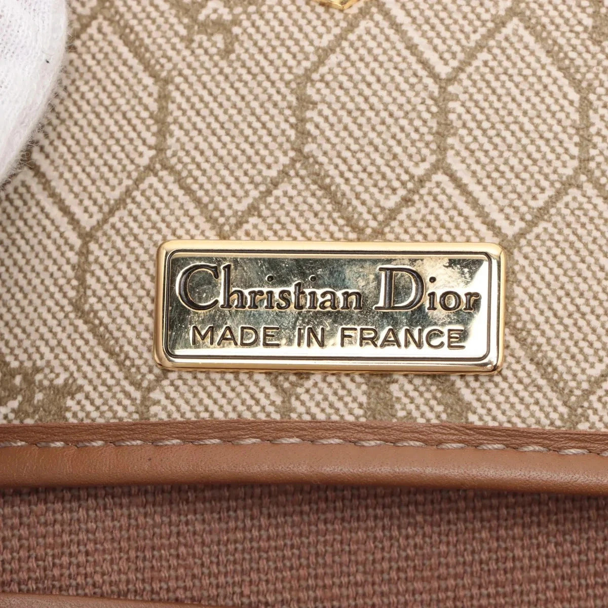 Pre-Loved Honeycomb Chain Bag Crossbody Bag Coated Canvas with Gold Hardware, Beige