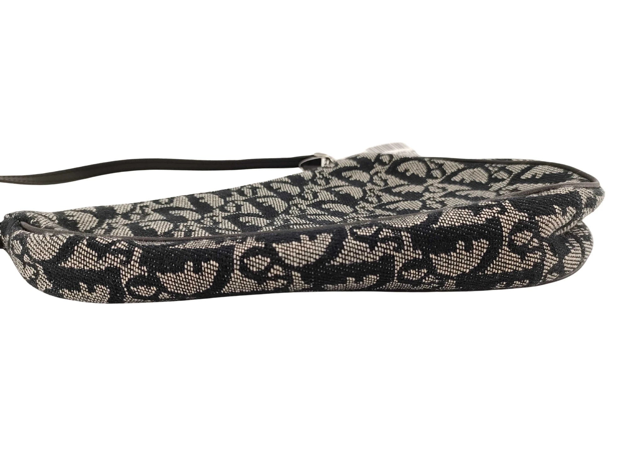 Pre-Loved Saddle Pochette Oblique Canvas Mini with Silver Hardware, Navy and Grey