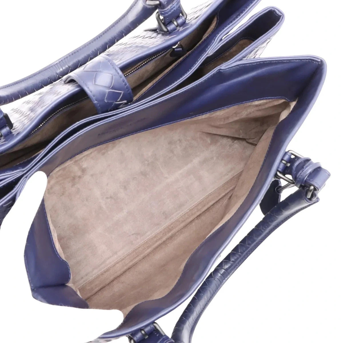 Pre-Loved Roma Tote Intrecciato Leather Medium with Gunmetal Hardware, Navy Blue