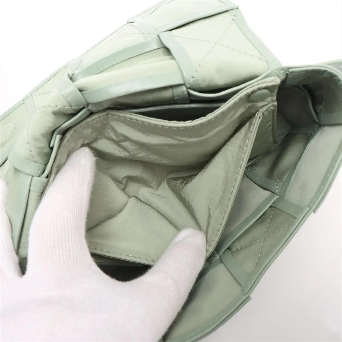 Pre-Loved Cassette Crossbody Bag Intrecciato Leather Mini with Silver Hardware, Sage Green