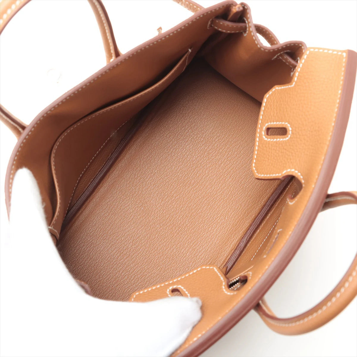 Pre-Loved Birkin Handbag Leather 25 with Palladium Hardware, Gold (Tan)