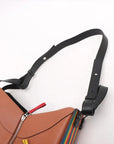 Pre-Loved Hammock Shoulder Bag Striped Leather Medium with Silver Hardware, Tan with Rainbow Multicolor