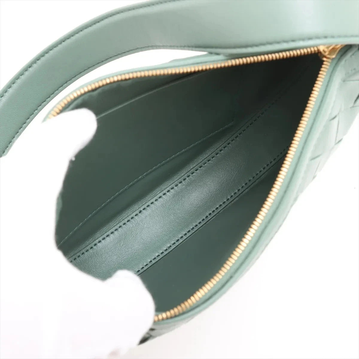 Pre-Loved Sunrise Shoulder Bag Intrecciato Leather Small with Gold Hardware, Sage Green