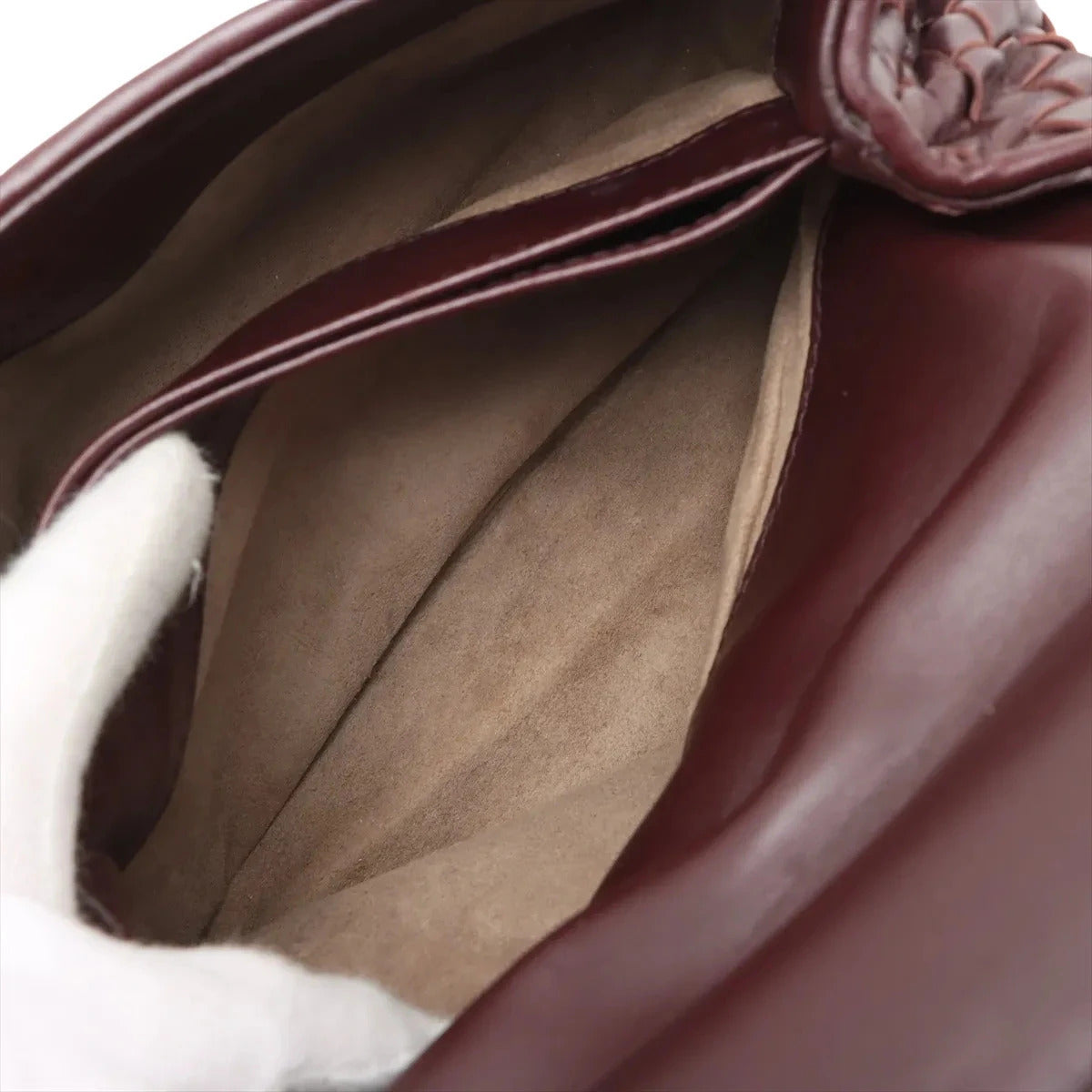 Pre-Loved Olimpia Crossbody Bag Intrecciato Leather Baby with Aged Gold Hardware, Burgundy