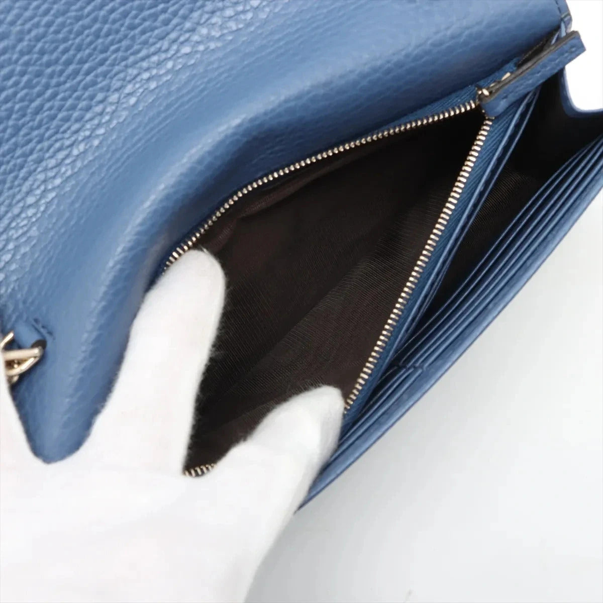 Pre-Loved Interlocking G Wallet on Chain Crossbody Bag Leather with Gold Hardware, Blue