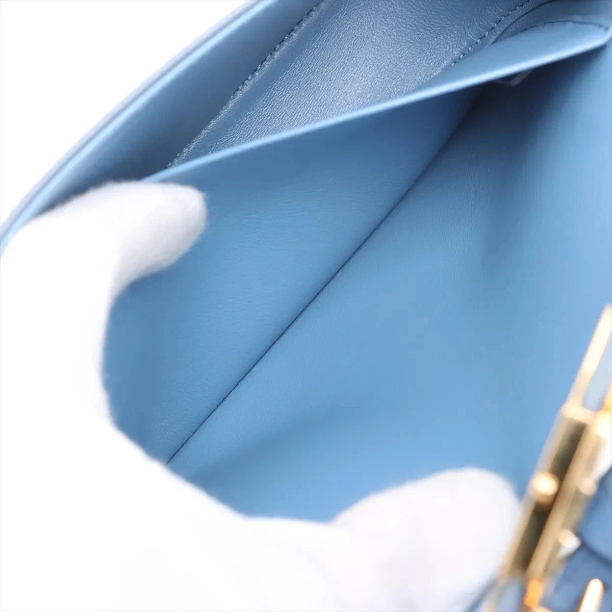 Pre-Loved Triomphe Shoulder Bag Leather Small with Gold Hardware, Light Blue