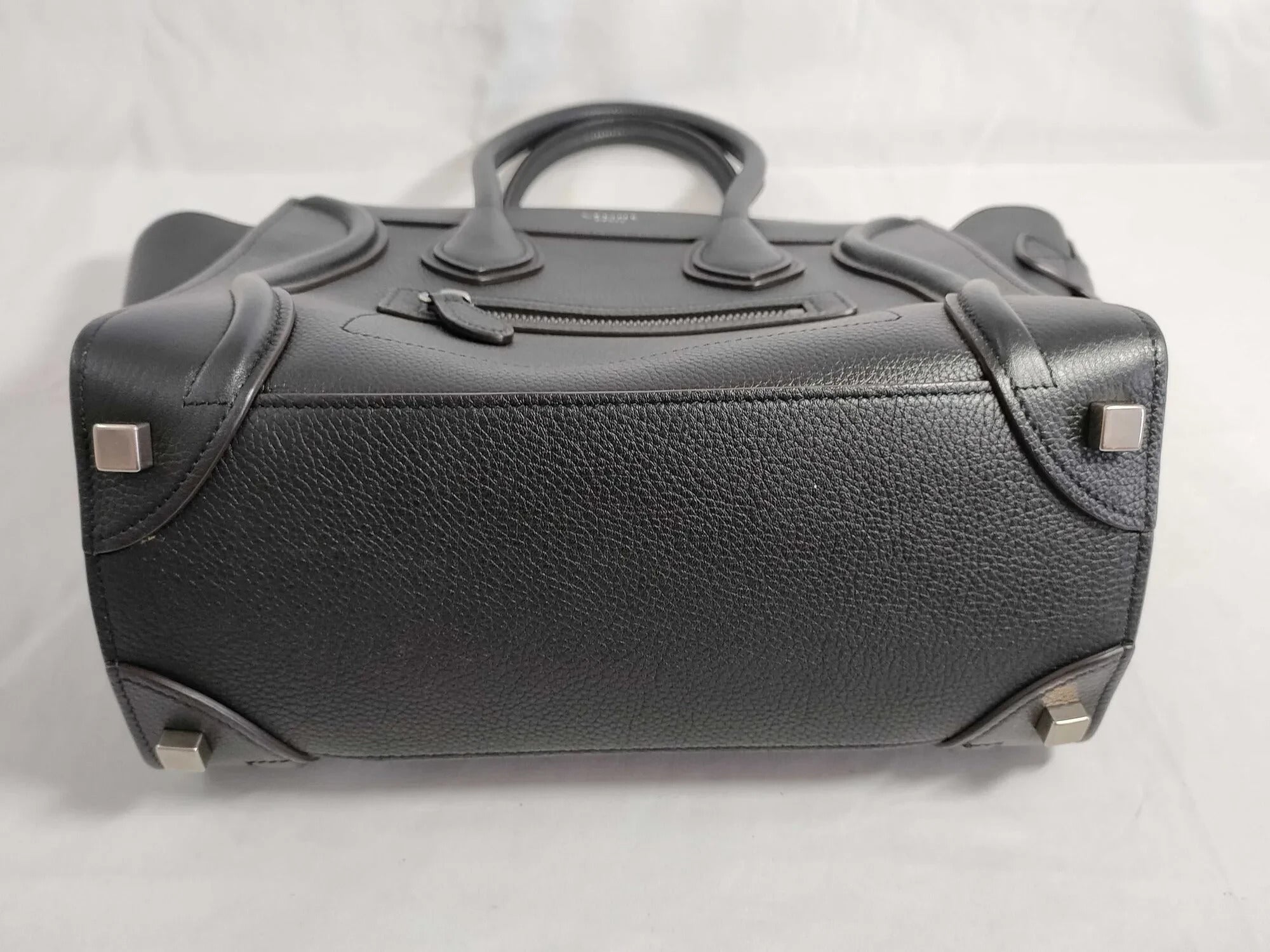 Pre-Loved Luggage Tote Leather Micro with Silver Hardware, Black