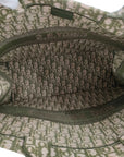 Pre-Loved Book Tote Tote Oblique Embroidered Canvas Large, Green and Beige