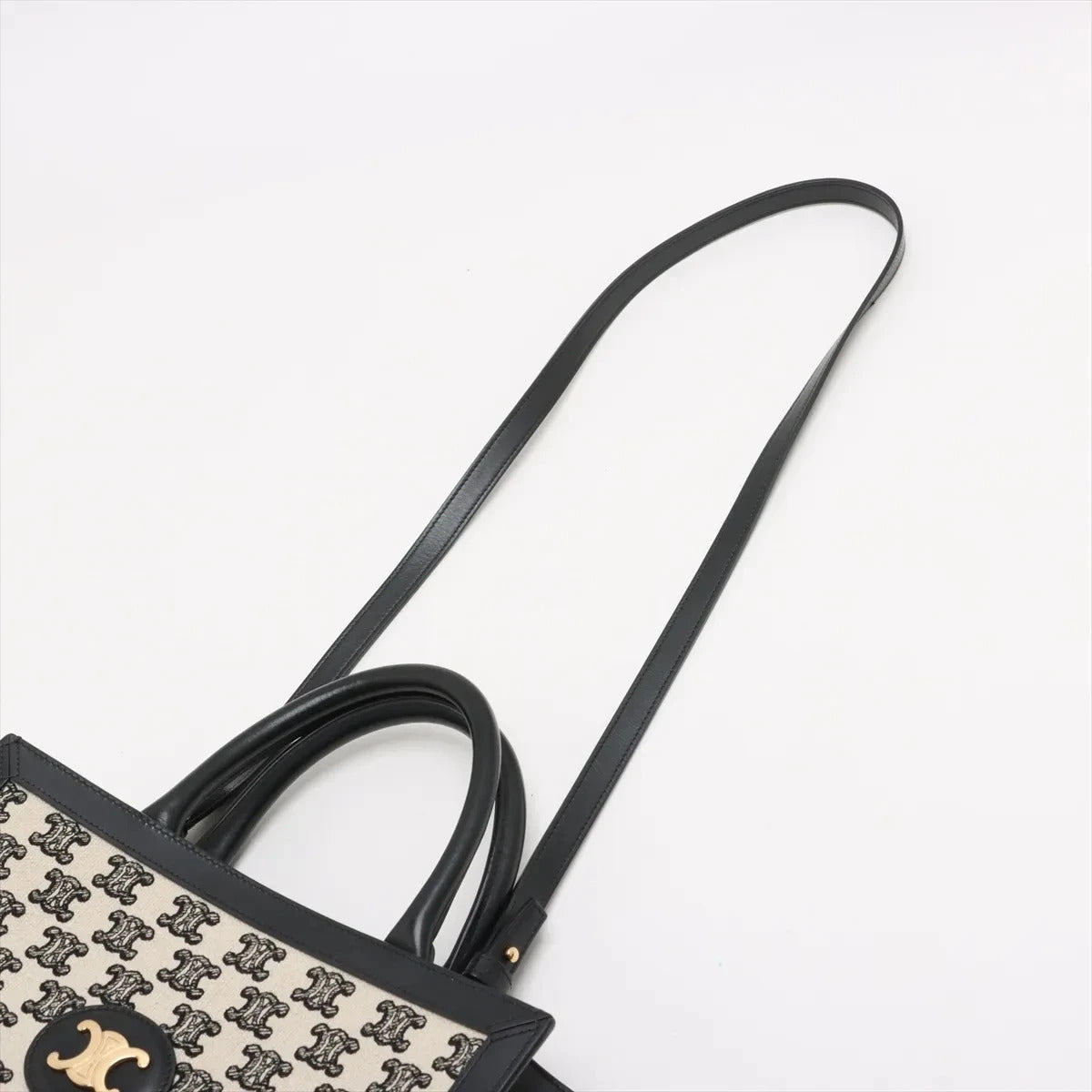 Pre-Loved Triomphe Vertical Cabas Tote Triomphe Coated Canvas Small with Gold Hardware, Beige and Black