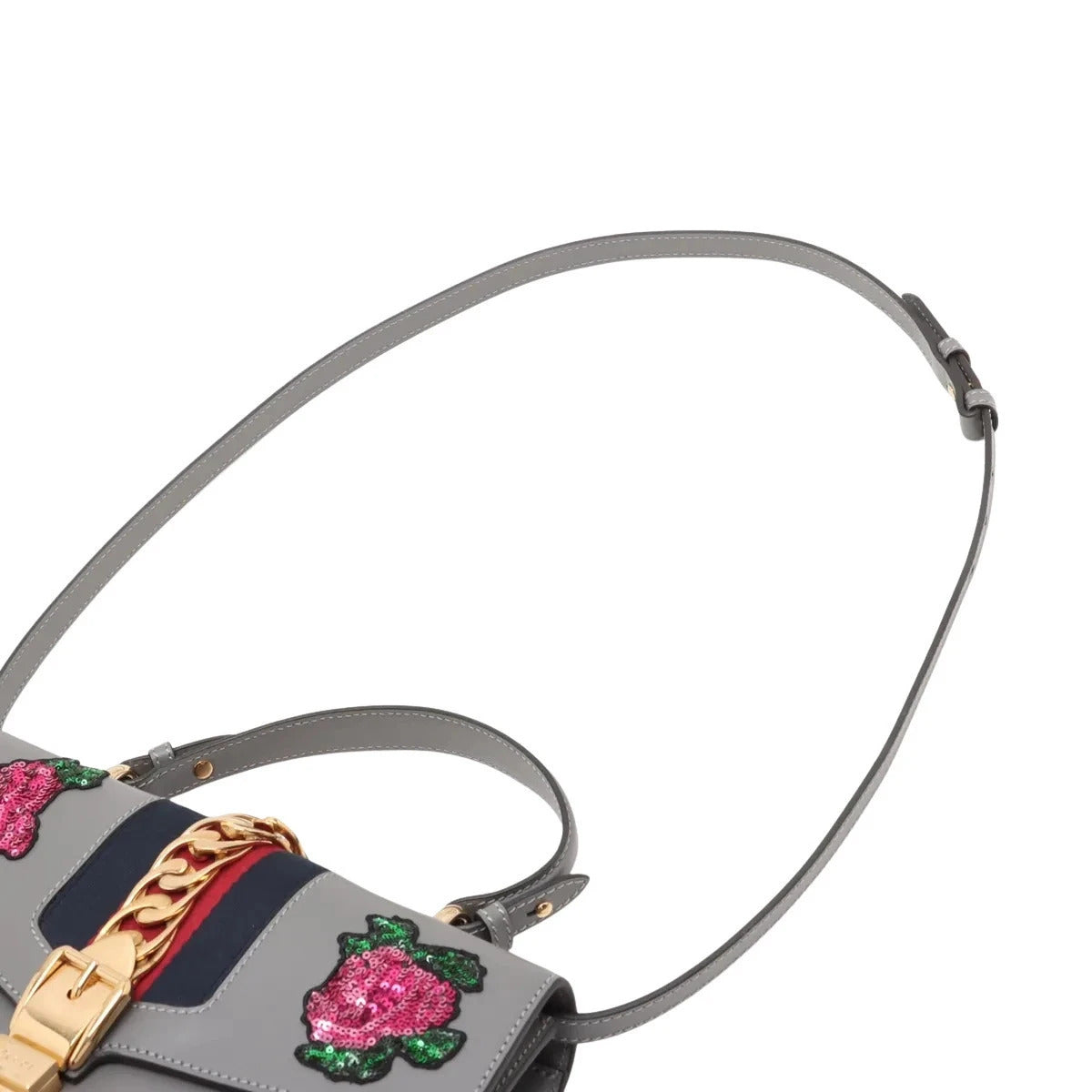 Pre-Loved Sylvie Handbag Floral Leather Medium with Gold Hardware, Gray