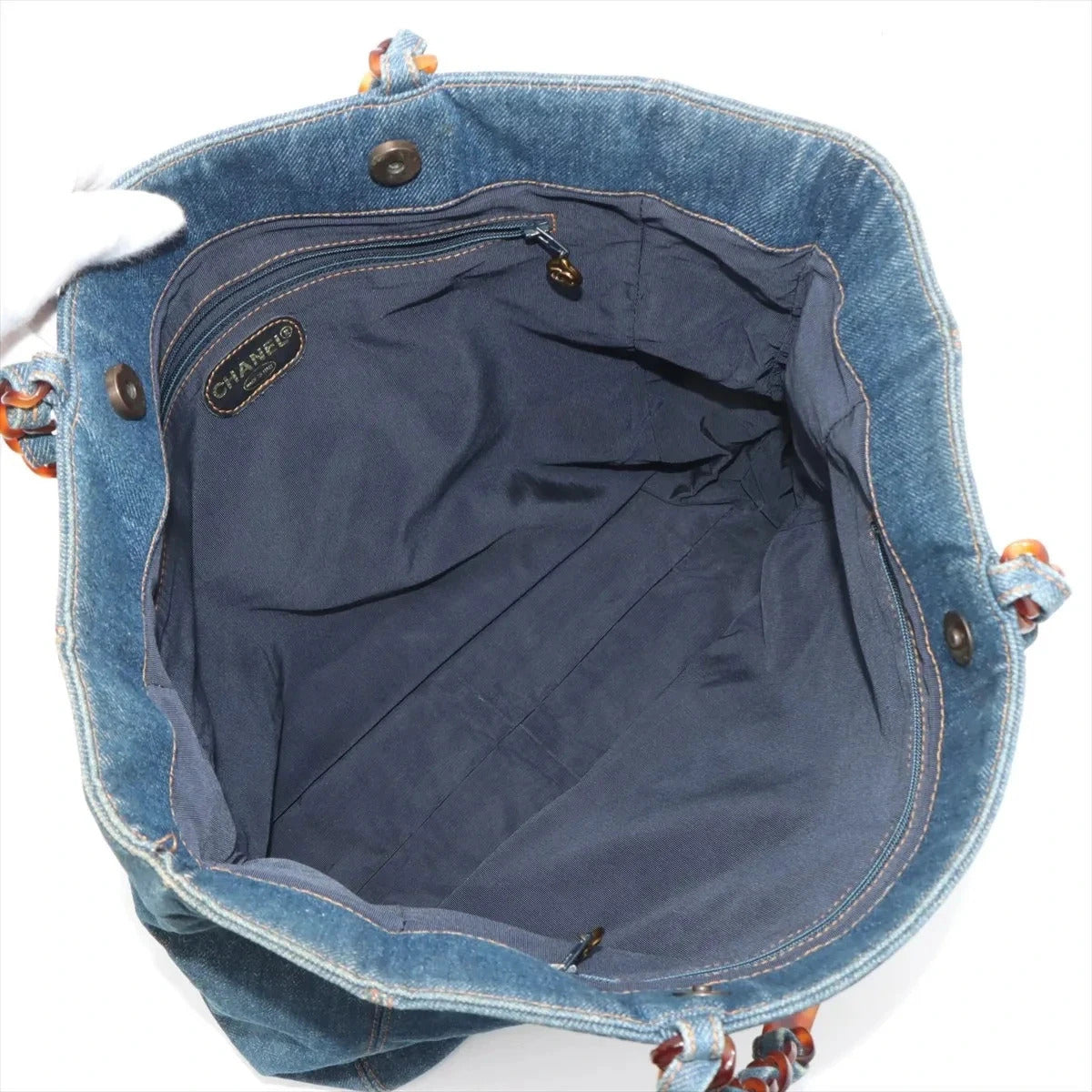 Pre-Loved CC Denim Tote Denim with Tortoise Shell Hardware, Blue