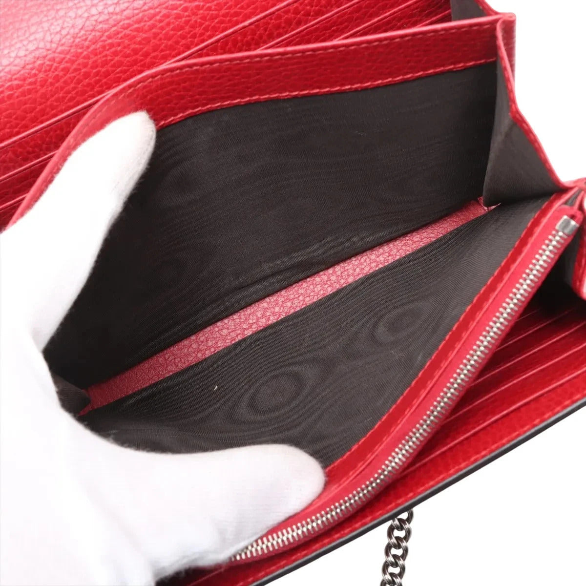 Pre-Loved Dionysus Wallet on Chain Crossbody Bag Leather Mini with Aged Silver Hardware, Red