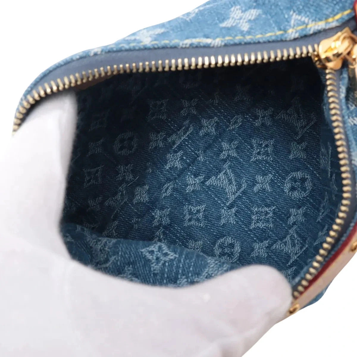 Pre-Loved Pochette Accessoires Pochette Monogram Denim with Gold Hardware, Blue