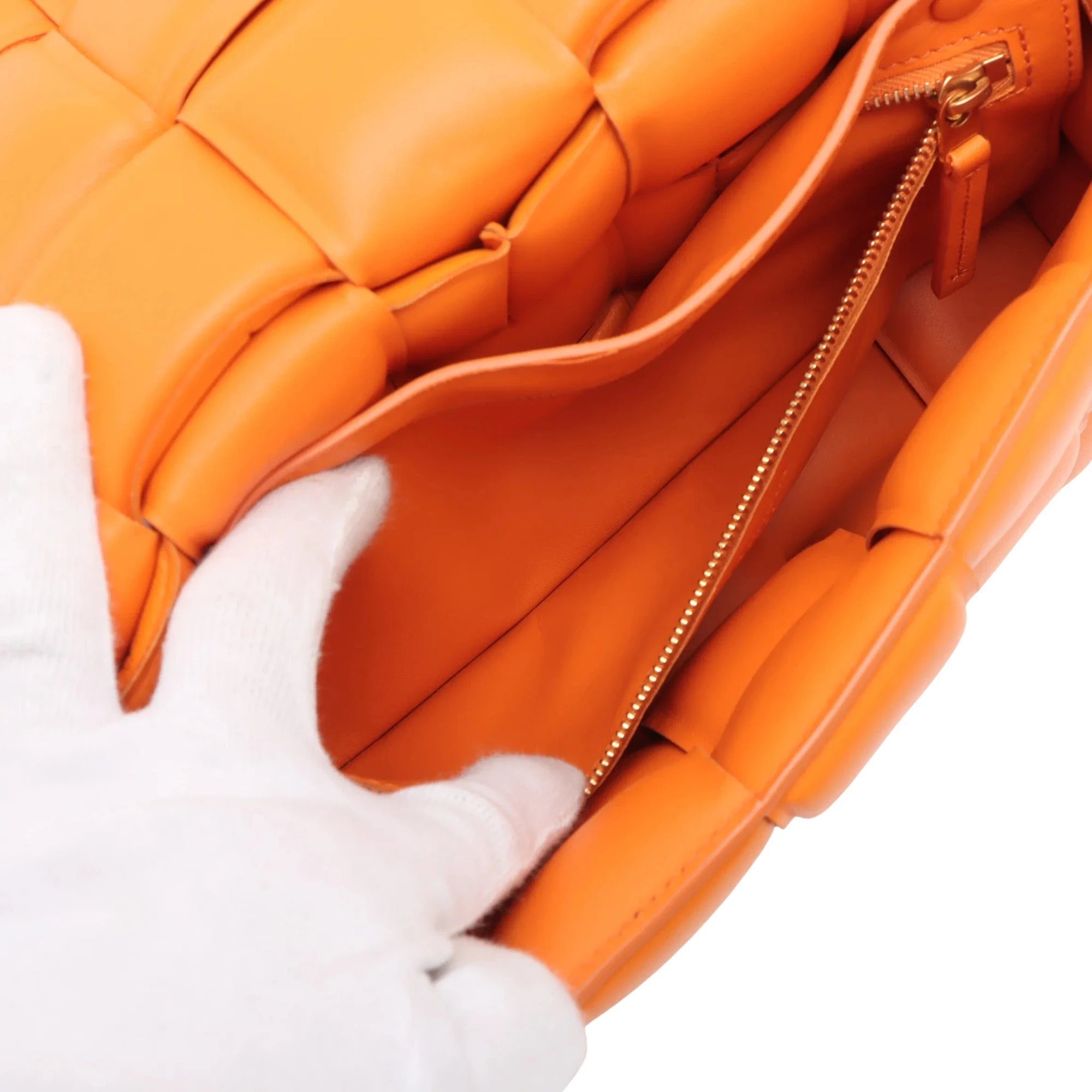 Pre-Loved Padded Cassette Crossbody Bag Intrecciato Leather with Gold Hardware, Orange