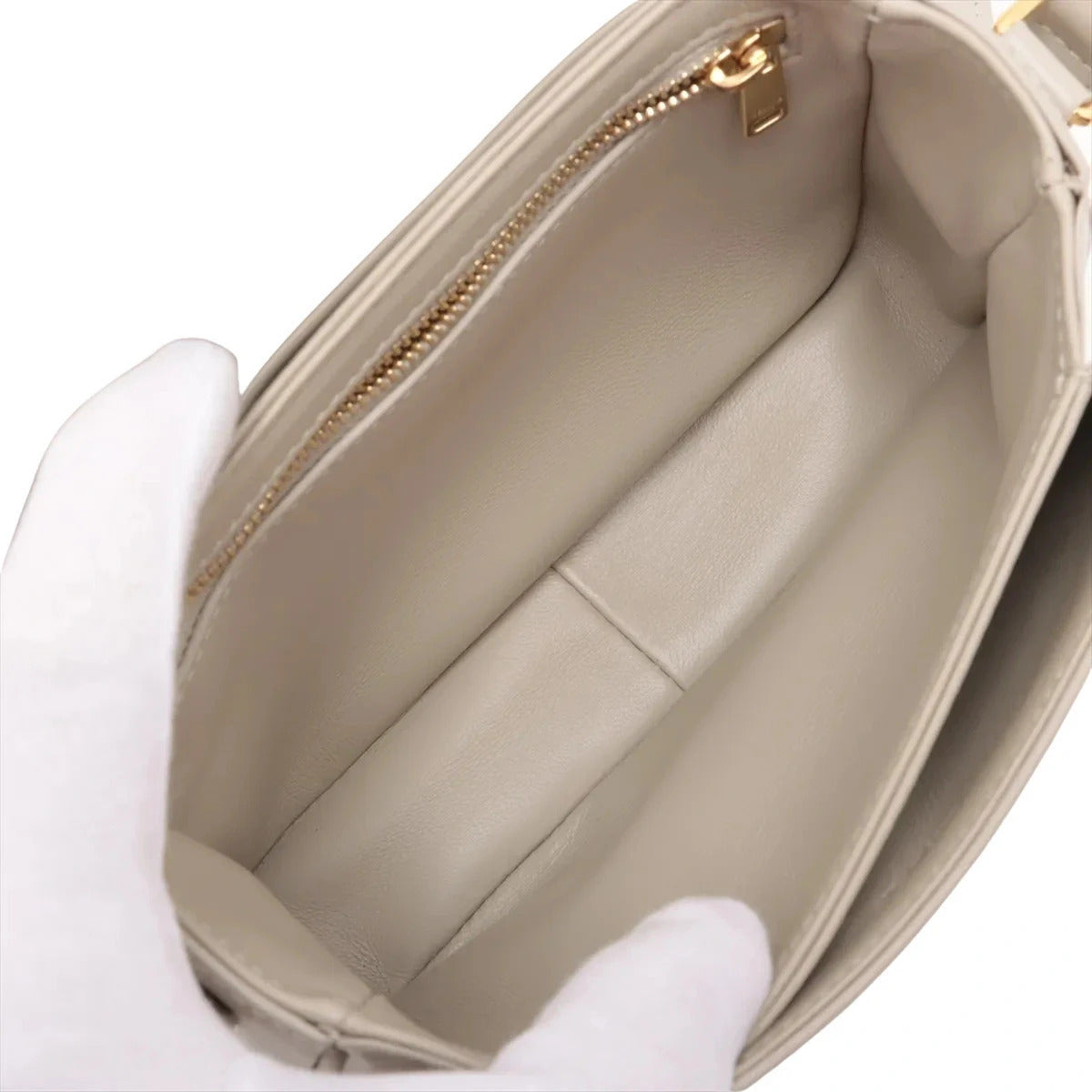Pre-Loved Triomphe Shoulder Bag Leather Teen with Gold Hardware, Greige