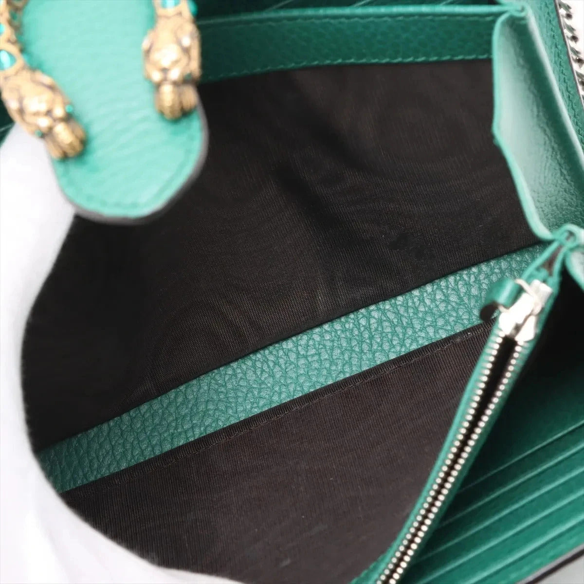Pre-Loved Dionysus Wallet on Chain Crossbody Bag Leather Mini with Aged Gold and Silver Hardware, Green
