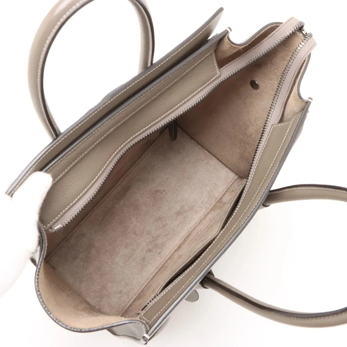Pre-Loved Luggage Tote Leather Micro with Silver Hardware, Taupe