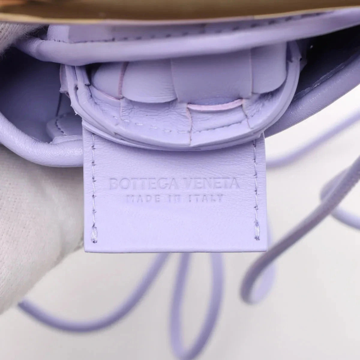 Pre-Loved Sardine Crossbody Bag Intrecciato Leather Mini with Gold Hardware, Lavender