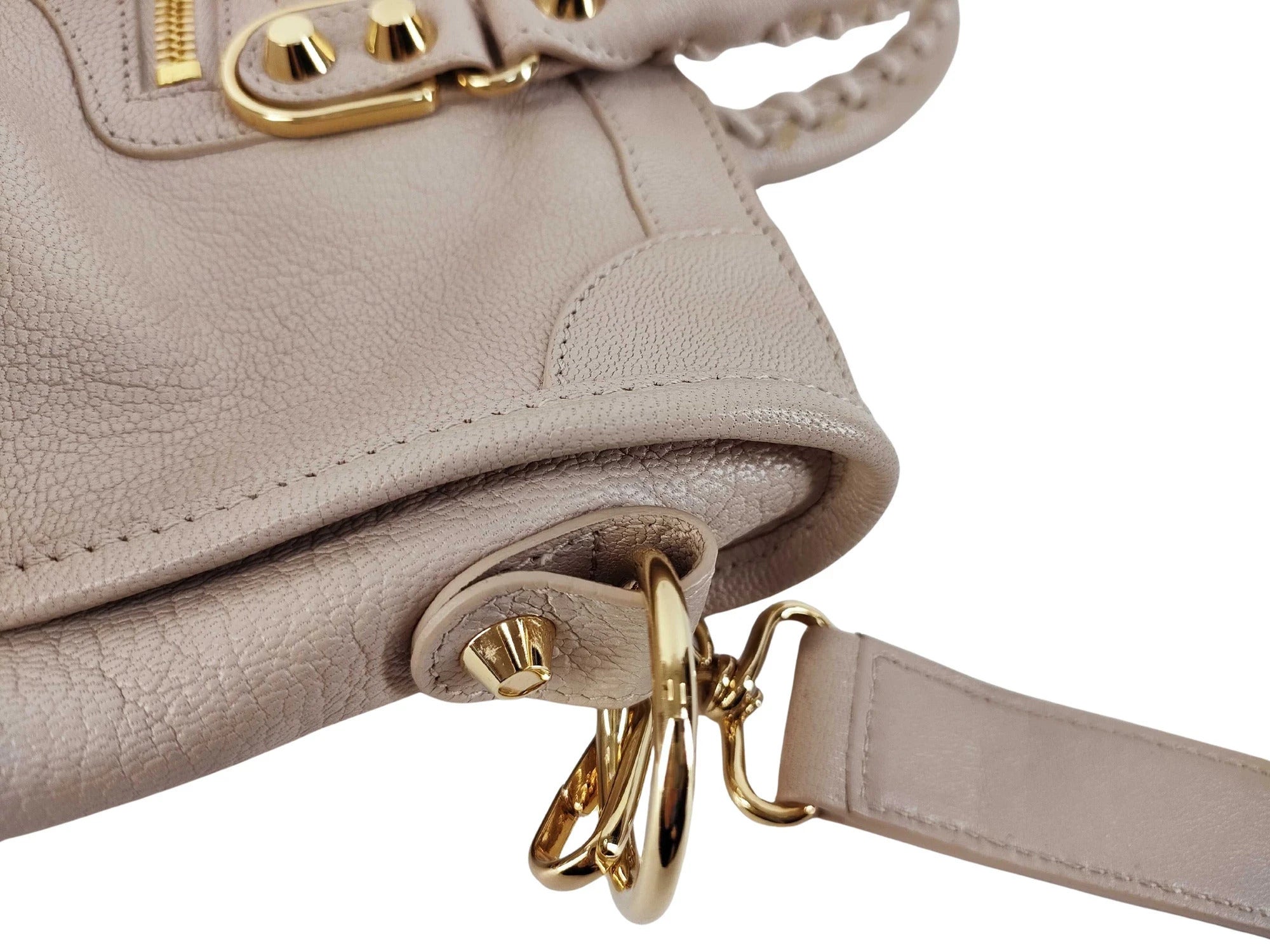 Pre-Loved Classic City Handbag Leather Small with Gold Hardware, Beige