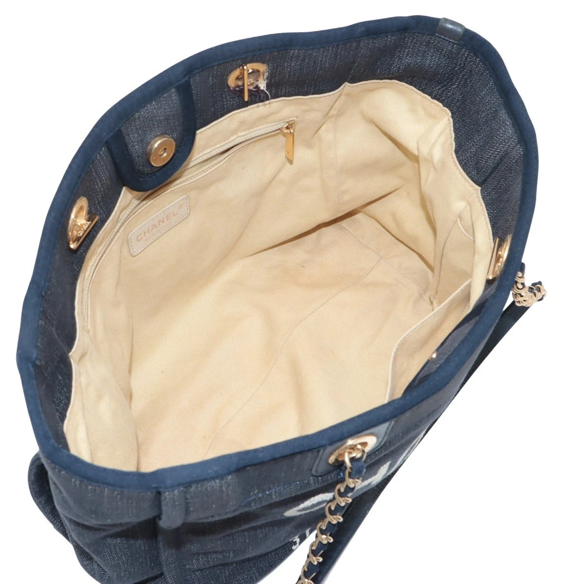 Pre-Loved Deauville Tote Denim Small with Gold Hardware, Navy Blue
