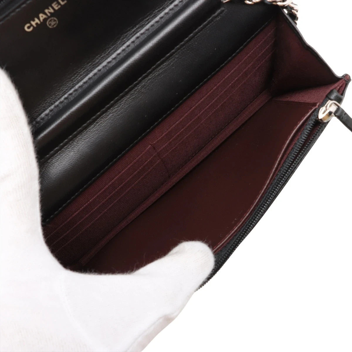 Pre-Loved Wallet on Chain Crossbody Bag Quilted Leather with Silver Hardware, Black