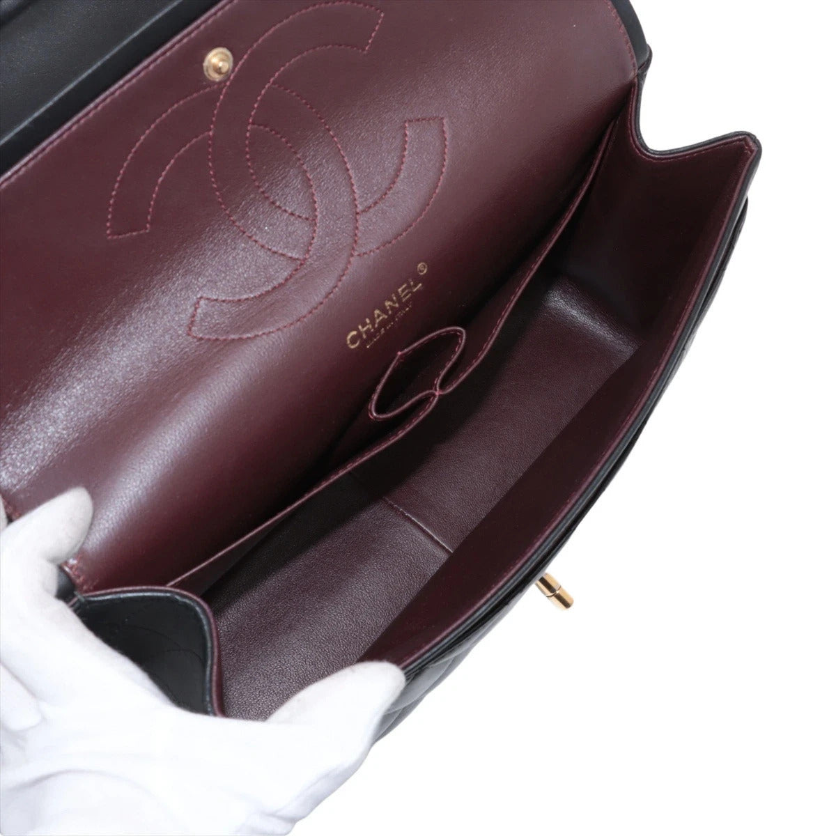 Pre-Loved Classic Double Flap Shoulder Bag Quilted Leather Jumbo with Gold Hardware, Black