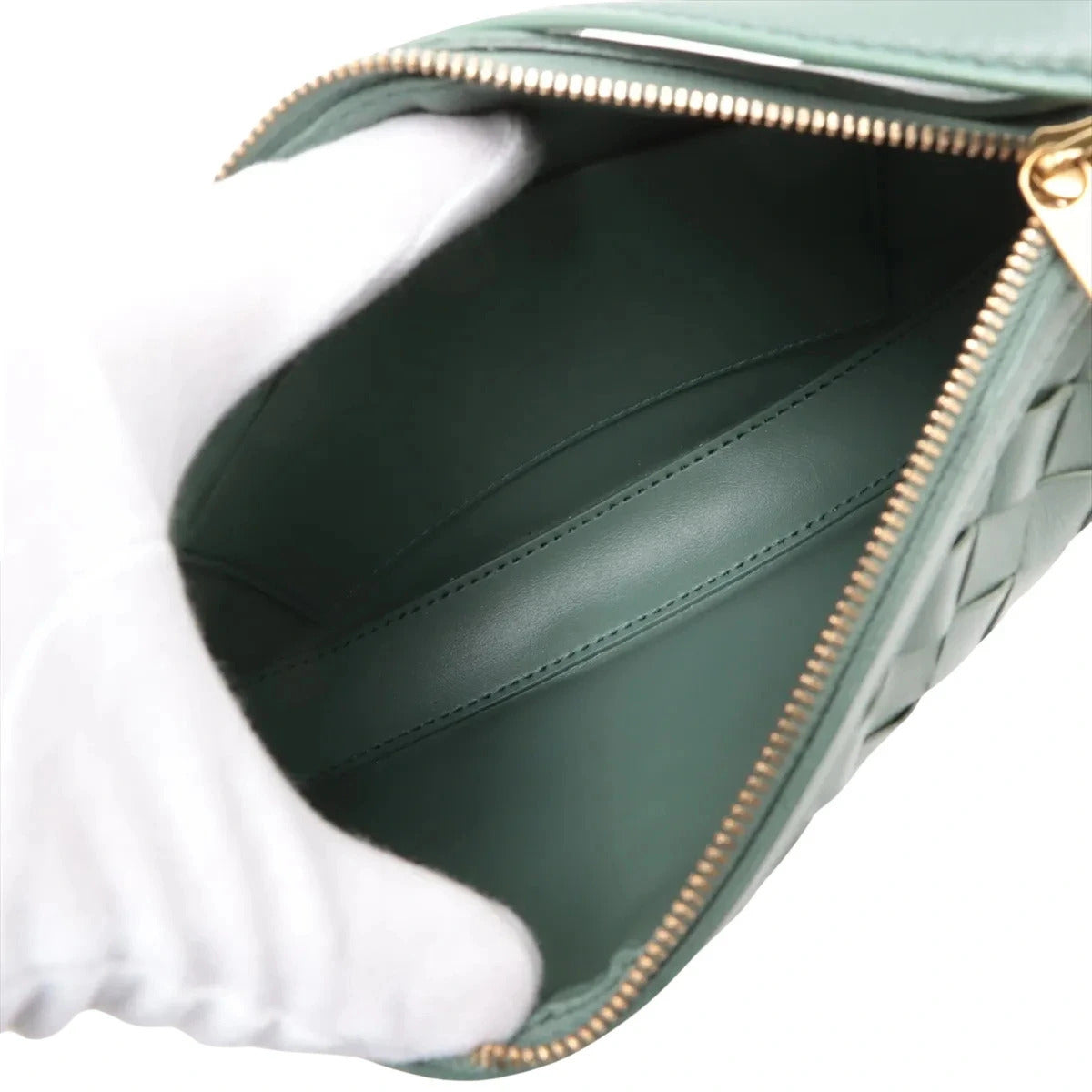 Pre-Loved Sunrise Shoulder Bag Intrecciato Leather Small with Gold Hardware, Sage Green
