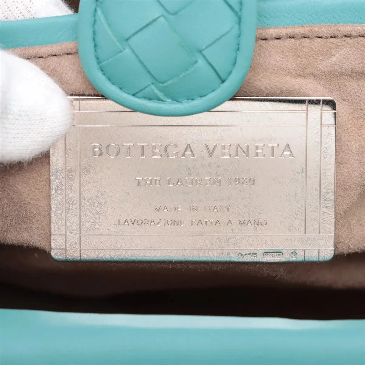 Pre-Loved The Lauren 1980 Clutch Intrecciato Leather with Silver Hardware, Turquoise